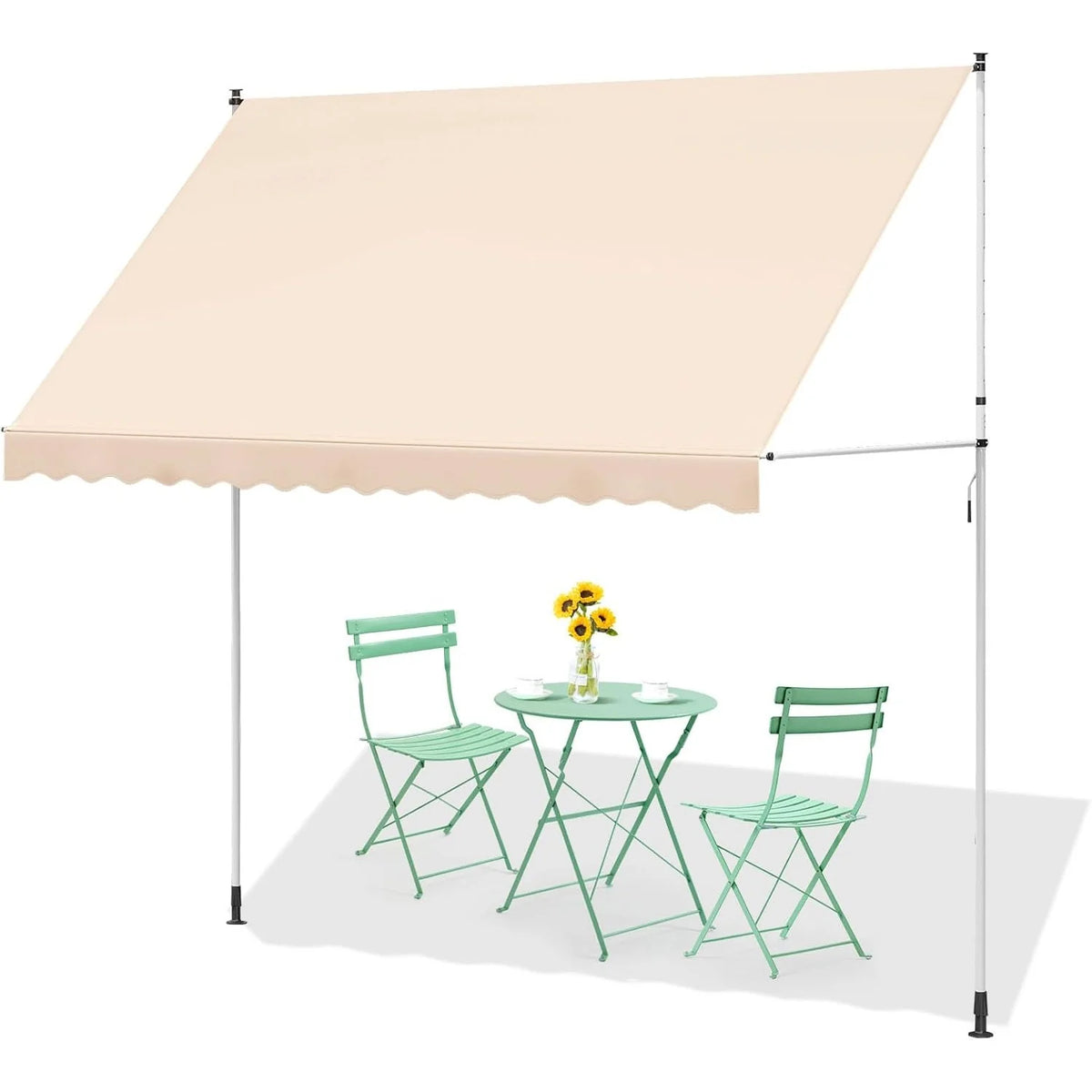 AECOJOY Manual Retractable Awning, 118" Non-Screw Outdoor Patio Awning, Beige