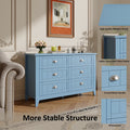 6 Drawer Dresser, Light Blue Elegant Chest of Drawers, Large Cabinet with Storage, Rustic Wood Chest of Drawers for Bedroom, Living Room, Hallway
