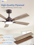 Zardon 52 in Black Ceiling Fan with LED Light and Remote, Downrod 6-Speed and Quiet Reversible DC Motor for Bedroom, Living Room, Indoor