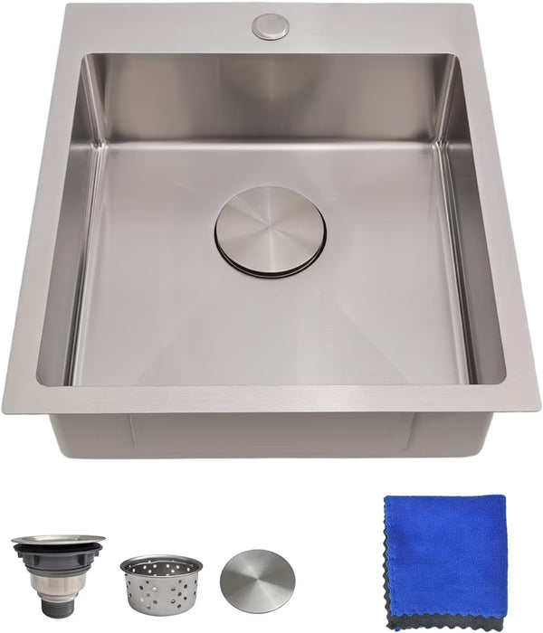 17 in Bar Sink Drop in - Small Kitchen Sink, Modern 18 Gauge Stainless Steel Sink with Brushed Finish, 17"x19"x6" Single Bowl Kitchen Sinks for RV, Prep, and Outdoor Use