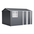 AECOJOY 10x8FT Outdoor Steel Storage Shed with Clear Window, Weather-Resistant Metal Tool Shed, Gray