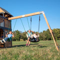 Backyard Discovery Canyon Creek Cedar Wood Swing Set with Wave Slide, Clubhouse, Play Kitchen, Picnic Area, Swings and Rock Wall