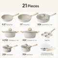 Carote Nonstick Cookware Set 21-Piece, Kitchen Pots and Pans Set, Stay - Cool Handles, Induction Compatible, Cookware Set for RV and Camping, Beige
