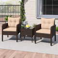 Tangkula 3 Piece Patio Bistro Set Rattan Wicker Outdoor Conversation Set with Cushions and Coffee Table