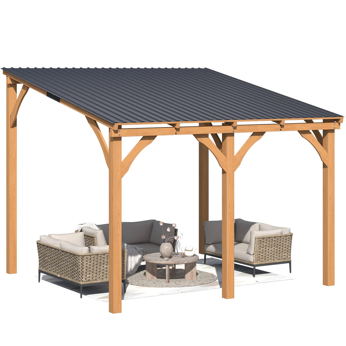 AECOJOY 10' x 10' Outdoor Wooden Gazebo, Patio Lean to Hardtop Pergolas and Gazebos