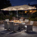 Tangkula 9 Pieces Rattan Outdoor Dining Set with 13Ft Solar Patio Umbrella