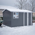 AECOJOY 10x8FT Outdoor Steel Storage Shed with Clear Window, Weather-Resistant Metal Tool Shed, Gray