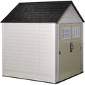 77 Ft Durable Weather Resistant Resin Outdoor Garden Storage Shed with Windows and Utility Hooks, Sand