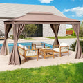10 x 13 FT Patio Gazebo, Double-Roof Outdoor Canopy Tent with Mesh Netting & Privacy Curtains, Heavy-Duty Metal Frame Pavilion for Garden Yard