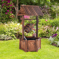 Rustic Outdoor Wishing Well Water Fountain with Electric Pump & Bucket, Old-Fashioned Wood Waterfall Fountain for Garden, Backyard & Patio Decor