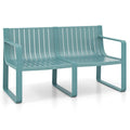 All-Weather Plastic Outdoor Patio Bench, 2-Person Garden Loveseat with Curved Backrest & Slatted Design for Backyard, Poolside, Deck