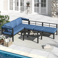 AECOJOY Patio Furniture Set with Retractable Canopy&2 Adjustable Backrests, Outdoor Conversation Set, Dark Blue