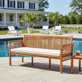 62.5" Outdoor Acacia Wood Bench with Removable Cushion, 3-Person Patio Garden Bench with High Backrest & Armrests, 1200 LBS Capacity for Yard Porch