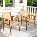 Tangkula Acacia Wood Outdoor Dining Chairs Set of 2/4 PE Rattan Patio Chairs with Backrests and Armrests