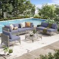 AECOJOY 7-Piece Patio Outdoor Furniture Set, Boho Outdoor Sectional Set, Grey&Blue