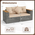 Tangkula 62.5" Large Patio Wicker Loveseat with Acacia Wood Armrests & Cup Holders