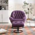 Velvet Swivel Accent Chair with Ottoman, Modern Chaise Lounge Chair with Metal Frame and Footstool, Comfy Armchair Reading Chair