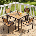 Tangkula 36" Square Acacia Wood Patio Dining Table 1.97" Umbrella Hole and Heavy Duty Metal Frame