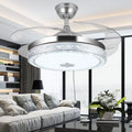 42"invisible Chandelier Ceiling Fan with Light and Bluetooth Speaker, Modern 3 Color Change Crystal Ceiling Fan Light