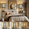 Floor Lamp with Shelves, Modern Dimmable Standing Lamp Floral Corner Display Bookshelf Lamp with 2 USB & 1 Power Outlet for Living Room & Bedroom