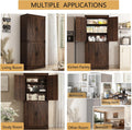 71" Tall Farmhouse Kitchen Pantry Cabinet, 5 Layers Storage Cabinet with Adjustable Shelves, Farmhouse Pantry Cabinet with 4 Barn Doors