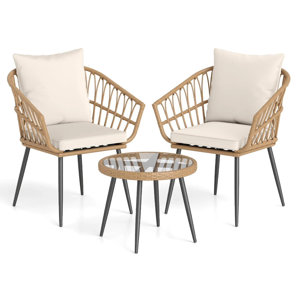 Tangkula 3 Piece Patio Bistro Set with Metal Frame for Balcony