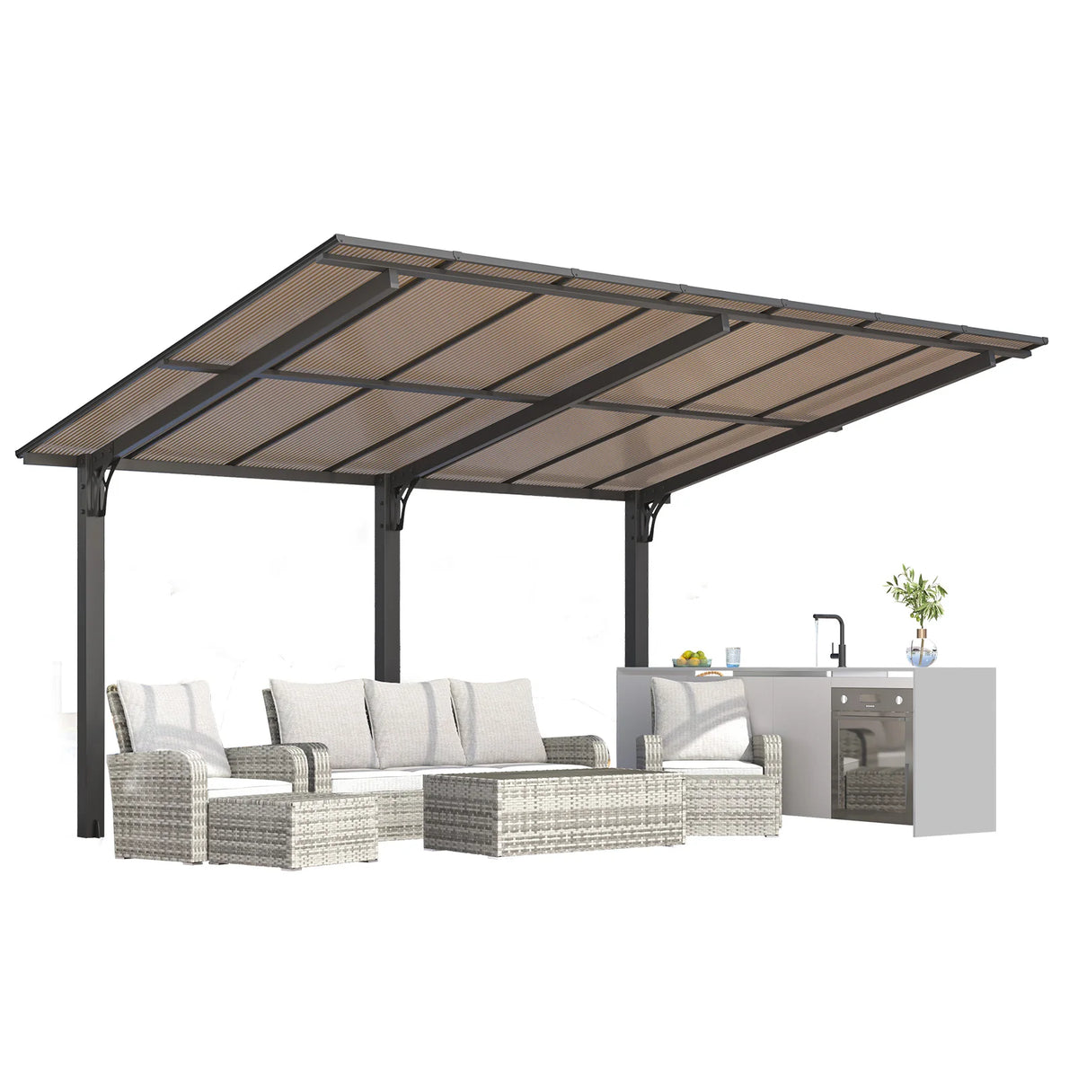 AECOJOY 14' x 10' Gazebo for Patio, Hard Top Lean to Gazebo Pergola Carport