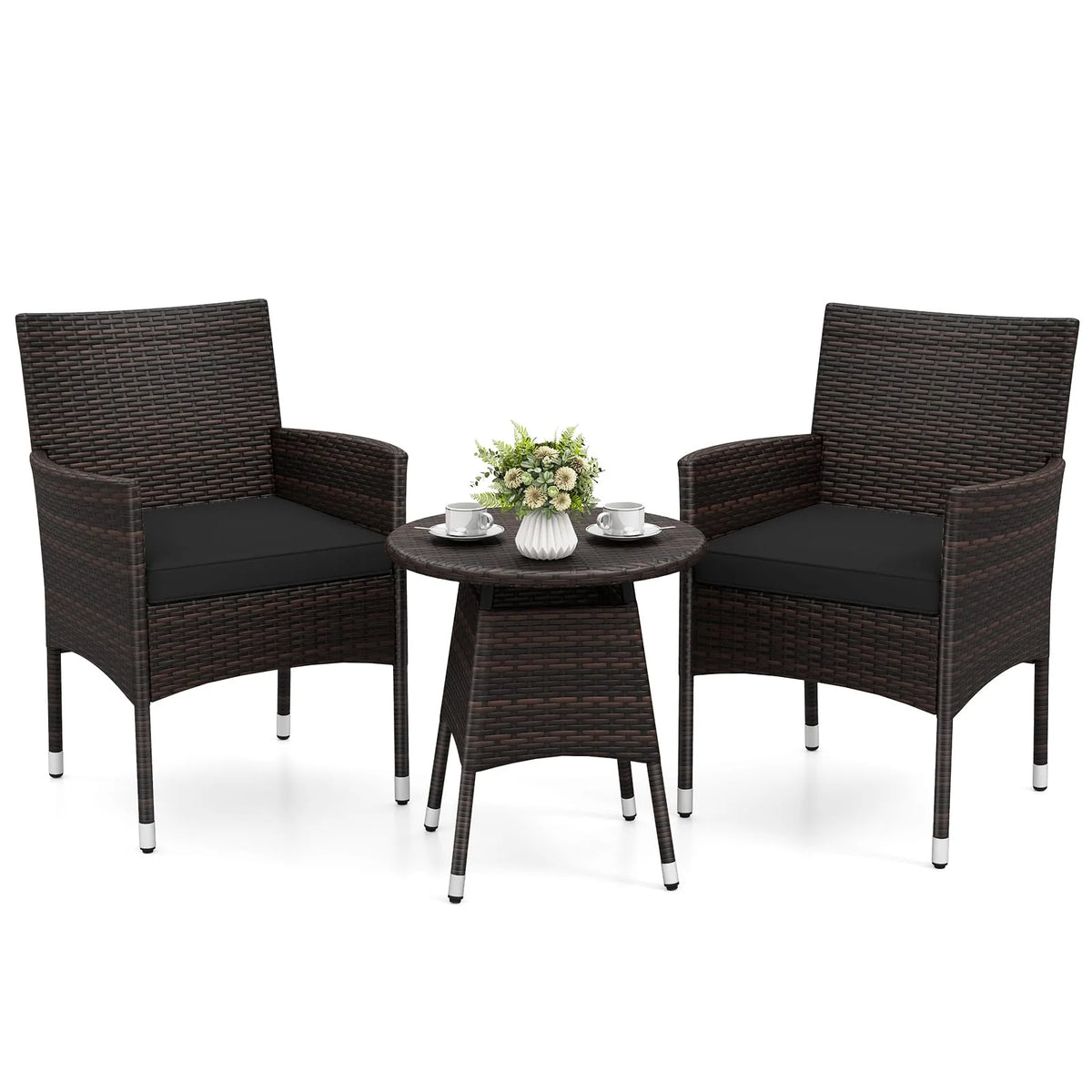 Tangkula 3 Piece Patio Furniture Set | Hand-Woven PE Wicker Conversation Set
