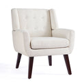 HUIMO Accent Chair, Button Tufted Upholstered Living Room Chairs, Mid Century Modern Comfy Reading Chairs for Bedroom, Living Room, Beige