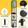 Floor Lamp with Shelves, Modern Dimmable Standing Lamp Floral Corner Display Bookshelf Lamp with 2 USB & 1 Power Outlet for Living Room & Bedroom