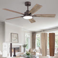 Zardon 52 in Black Ceiling Fan with LED Light and Remote, Downrod 6-Speed and Quiet Reversible DC Motor for Bedroom, Living Room, Indoor