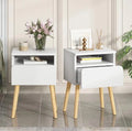 Syngar Nightstand Set of 2, Modern Bedside Tables with 2 Drawers, Storage Shelf and Wood Handles, White Bedroom Furniture