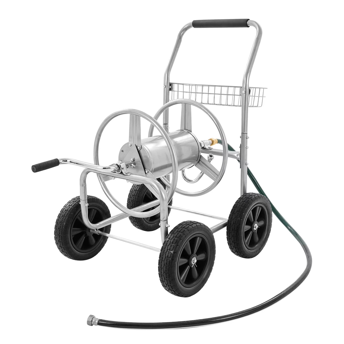 VEVOR Hose Reel Cart, Hold up to 250 Ft of 5/8 Hose, Garden Water Hose Carts Mobile Tools with 4 Wheels, Heavy Duty Powder - Coated Steel Outdoor Planting with Storage Basket, for Garden, Yard, Lawn