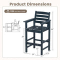Adirondack Bar Chairs Set of 2/4, 29" HDPE Bar Height Outdoor Stools w/ Backrest & Footrest, All-Weather Backyard Patio High-Top Chairs