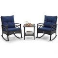 Tangkula 3 Pieces Outdoor Rocking Chairs Set Rattan Heavy Duty Cushioned Rocker Chairs