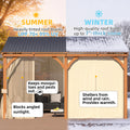 AECOJOY 10x10 Outdoor Wooden Pergola Gazebo with Curtains and Netting for Patio