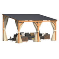 AECOJOY 14x10 Outdoor Wooden Pergola Gazebo with Curtains and Netting for Patio