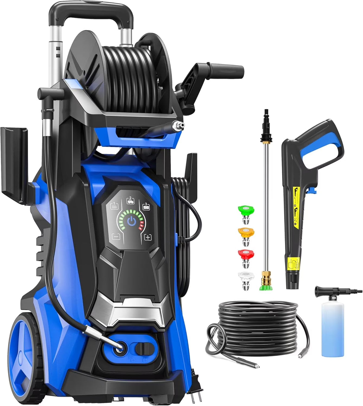 Electric Pressure Washer 5000PSI - Max 3.6GPM Power Washer Touch Screen Adjustable Pressure, 4 Nozzles and 500 ml Foam Cannon Power Washer Cleaning for Patio Blue
