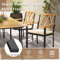 Tangkula 5 Piece Patio Wood Dining Set Outdoor Square Acacia Table Metal Chairs Set
