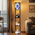 Floor Lamp with Shelves, Modern Dimmable Standing Lamp Floral Corner Display Bookshelf Lamp with 2 USB & 1 Power Outlet for Living Room & Bedroom