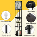 Floor Lamp with Shelves, Modern Dimmable Standing Lamp Floral Corner Display Bookshelf Lamp with 2 USB & 1 Power Outlet for Living Room & Bedroom