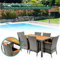 Tangkula 9 Pieces Rattan Outdoor Dining Set with 13Ft Solar Patio Umbrella