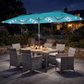 Tangkula 9 Pieces Rattan Outdoor Dining Set with 13Ft Solar Patio Umbrella