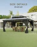 TROPOW Gazebos for Gardens, All Seasons Gazebos, Hardtop Gazebo 10'X13' for All-Weather, Double Polycarbonate Sheets Roof, Aluminum Alloy Frame, Net, and Curtain, Permanent Building for Patio, Gray