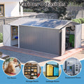 AECOJOY 10x14 FT Outdoor Metal Storage Shed, Large Garden Shed Tool Shed with 3 Lockable Doors & Side Door
