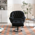 Velvet Swivel Accent Chair with Ottoman, Modern Chaise Lounge Chair with Metal Frame and Footstool, Comfy Armchair Reading Chair
