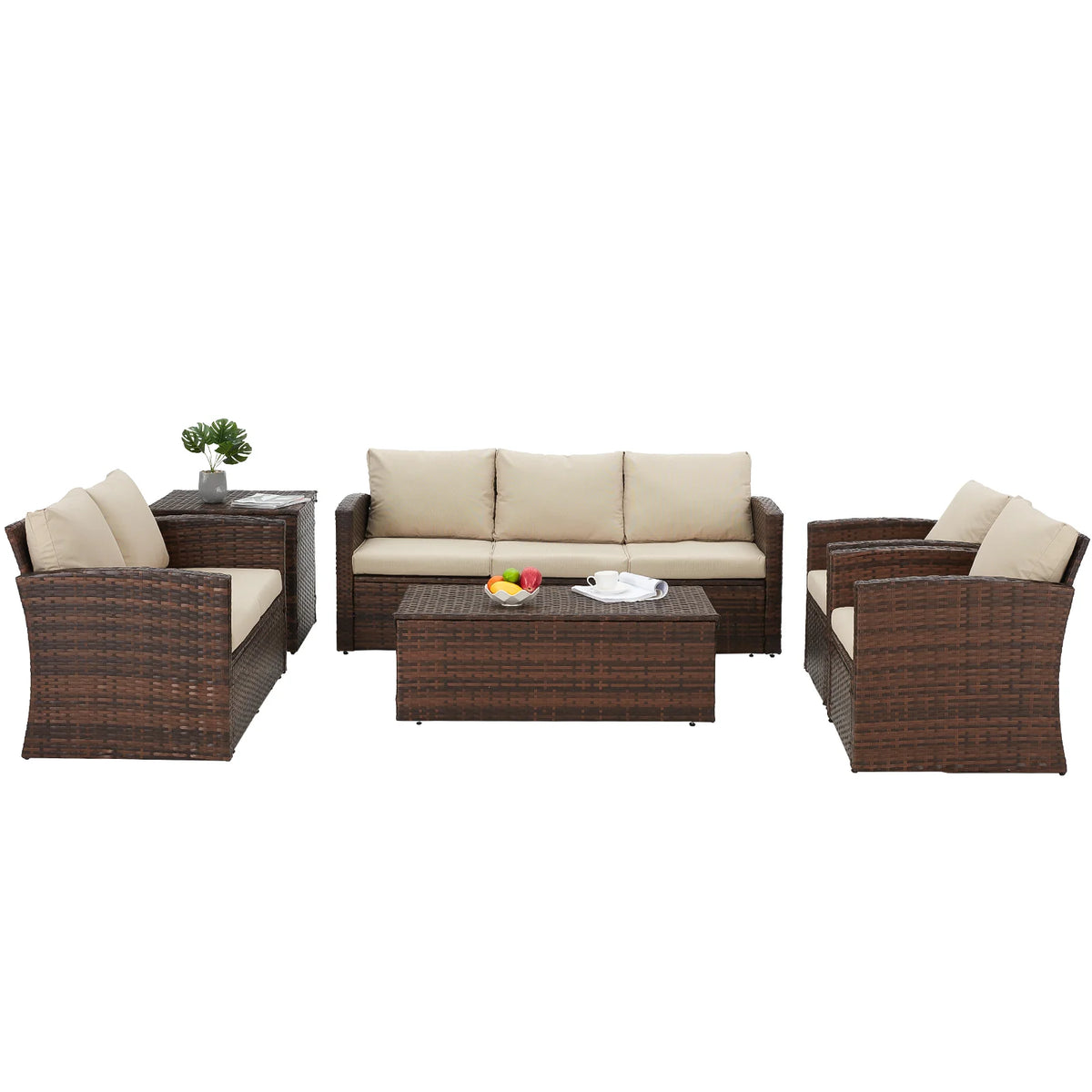 AECOJOY 7 PCS Outdoor Patio Furniture Sets with 2 Storage Boxes, Beige