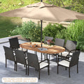 Tangkula 9 Pieces Patio Rattan Dining Set, Outdoor Oval Acacia Wood Dining Table and 8 Patio Wicker Armchairs Set with Umbrella Hole