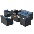 AECOJOY 7 PCS Outdoor Patio Furniture Sets with 2 Storage Boxes, Black & Dark Blue
