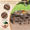 8-Person Round Wood Picnic Table Set with 4 Built-in Benches & 2" Umbrella Hole, Holds 2420 LBS, Outdoor Dining Table & Bench for Patio Garden